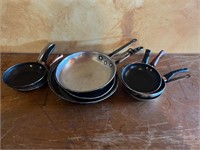 10 assorted restaurant skillet pans