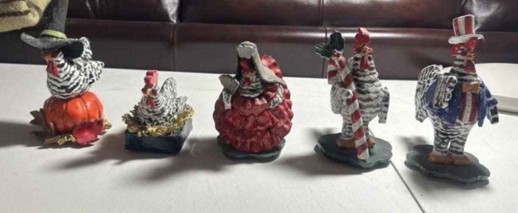5 Ceramic Chicken Figures