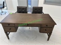 60"x28" Five Drawer Office Desk with Two Chairs