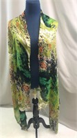 Large Scarf Green With Abstract Pattern