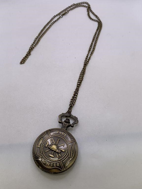 FIRE FIGHTER POCKET WATCH PENDANT NECKLACE