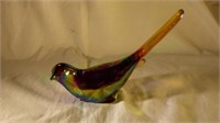 Fenton "Happiness Bird" amethyst carnival glass bi