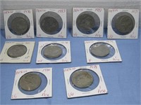 Nine 1970's Mexico Un Peso Coins