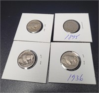 4 American 5 Cent Coins (1895-1939)