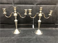 Pair Sterling 3 Candle Candelabra, 12 1/2"