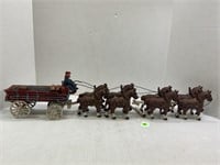 CAST IRON CLYDESDALE HORSE DRAWN BEER WAGON