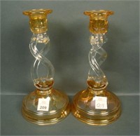 Unusual Pair 8 1/2” Tall Imperial (?) Double Stem