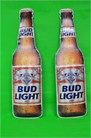 Pair of Metal Bud Light Beer Bottle Signs