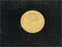 1880 SPAIN 25 PESETAS GOLD COIN