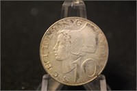 1958 Austria Silver 10 Shilling Coin