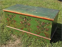 Antique Dovetail Immigrant Trunk on Stand Dutch