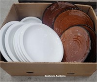 Box of large plates - pottery Barn and Cafe brown