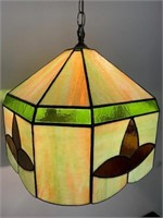 Vintage Slag Glass Stain Glass Hanging Lamp