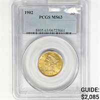 1902 $5 Gold Half Eagle PCGS MS63