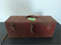 Metal tool box with tray 9x22x8 with contents