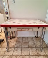 Vintage Red & White Enamel Top Table
