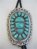 Large Navajo SS Turquoise Bolo - Matching Tips
