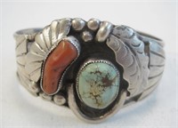 Navajo SS Coral Turquoise Bracelet - Tested