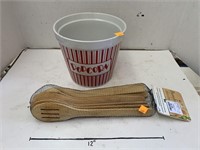 Popcorn Bowl and Wooden Spoons