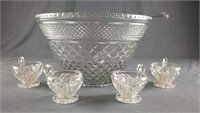 Large Glass Punch Bowl and Mugs