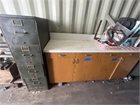 green metal file cabinet & cabinet with counter
