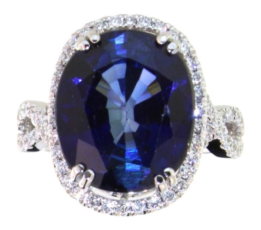 14kt Gold 11.52 ct Sapphire & Diamond Ring