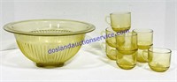 Yellow Federal Glass Mixing Bowl & 8 Cups