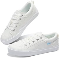 Women's White Play Sneakers Lace Up Canvas Low Top