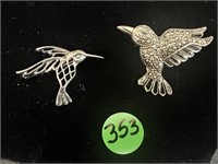 2 Pins: Hummingbird wClear Stones; Filigree Silver