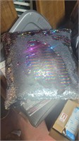 Rainbow reversible sequin pillow. Silver/rainbow