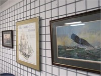 Naval Theme Art Group: 2 Framed Whaling Prints 19”