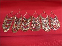 (3) Sets Gold & Silver Tone Chain 5" Earrings