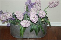 GALVANIZED BUCKET WITH FAUX FLOWERS