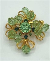 MADE IN AUSTRIA Light Green Rhinestone Brooch