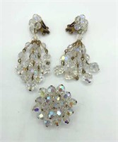 AURORA BOREALIS Brooch & Chandelier Earrings