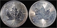 (2) 1 OZ .999 SILVER 1989 & 2014 CAN MAPLE ROUNDS