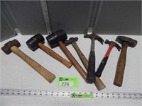 Ball Peen and claw hammers, rubber mallets, one he
