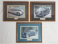 3 Framed & Matted Vintage Car Photographs