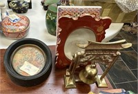 Porcelain Picture Frame, Oval Sampler and Bell