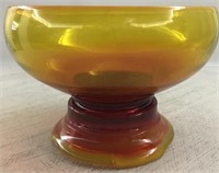 VINTAGE 2 PIECE RED YELLOW BOWL PEDESTAL