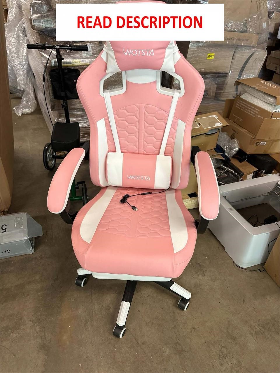 Gaming Chair with Footrest PINK AND WHITE