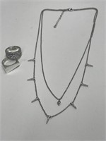 16 " 925 Silver Spike Necklace with Clear Cut