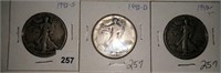 1942P,D,S Silver Walker Halves, one money