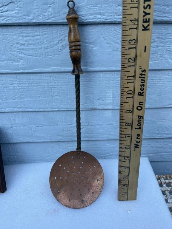 Vintage Copper and Brass Strainer Wood Handke