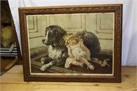 Framed Print of Girl with Dog; "Companions"