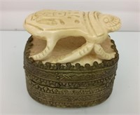 Bone carved scarab pill box