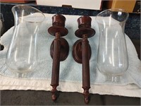 Pair of Metal Wall Sconces with Glass Hurricane