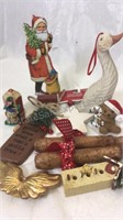 Wooden decor and ornament assortment, and 2 wax
