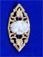 Cameo brooch with C clasp. Stamped A.L.L