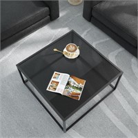 SAYGOER Black Glass Coffee Table Small Modern